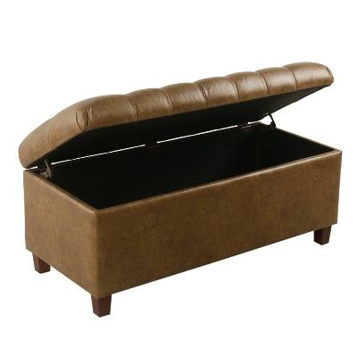 Ainsley Button Tufted Storage Bench Faux Leather Light Brown - HomePop added by Priscilla M