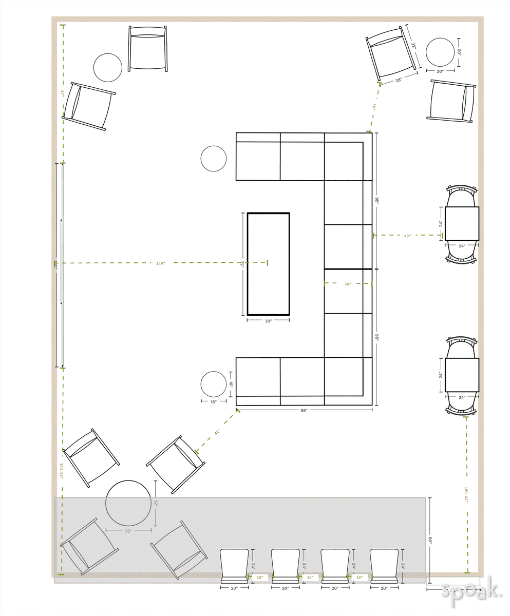 Living + Dining Room Plan designed by Whitney Crutcher