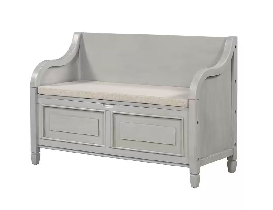 Harper & Bright Designs Gray Wash Dining Bench Back with Hidden Storage Space and Safety Hinge 42 in. XW070AAE - The Home Depot added by Katie Carpenter