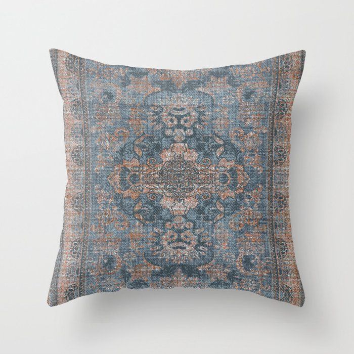 Antique Oriental Persian Blue Rust Throw Pillow by Tarragonia added by Where The Heart Is Designs