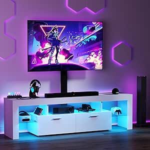 TV-Stand with Mount and Led Light - Modern TV Stand for 65 70 inch Televisions, Entertainment Center with Power Outlet & Drawers, TV Console Media Cabinet for Living Room,White added by sallie tyler