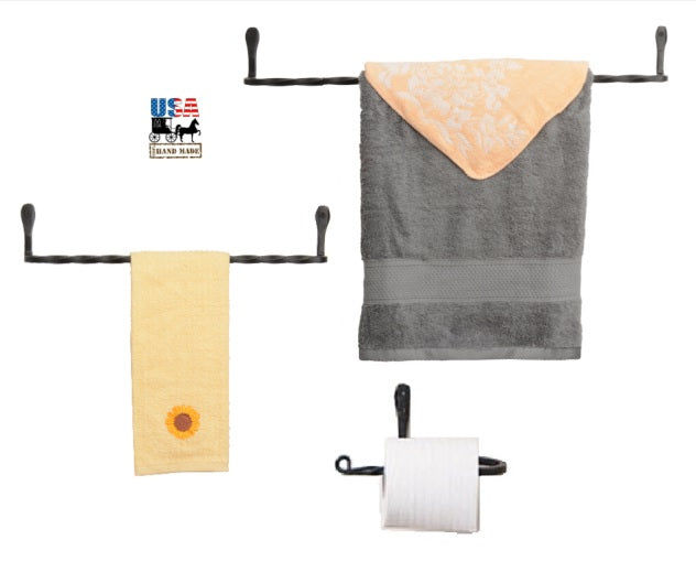 COMPLETE TWISTED WROUGHT IRON BATH SET - 2 Towel Bars & Toilet Paper Holder added by Leslie Burns