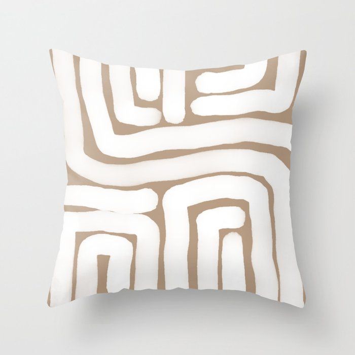 Tan and White Lines Abstract Print Throw Pillow by Lindsay Shapka Art added by Lacey March