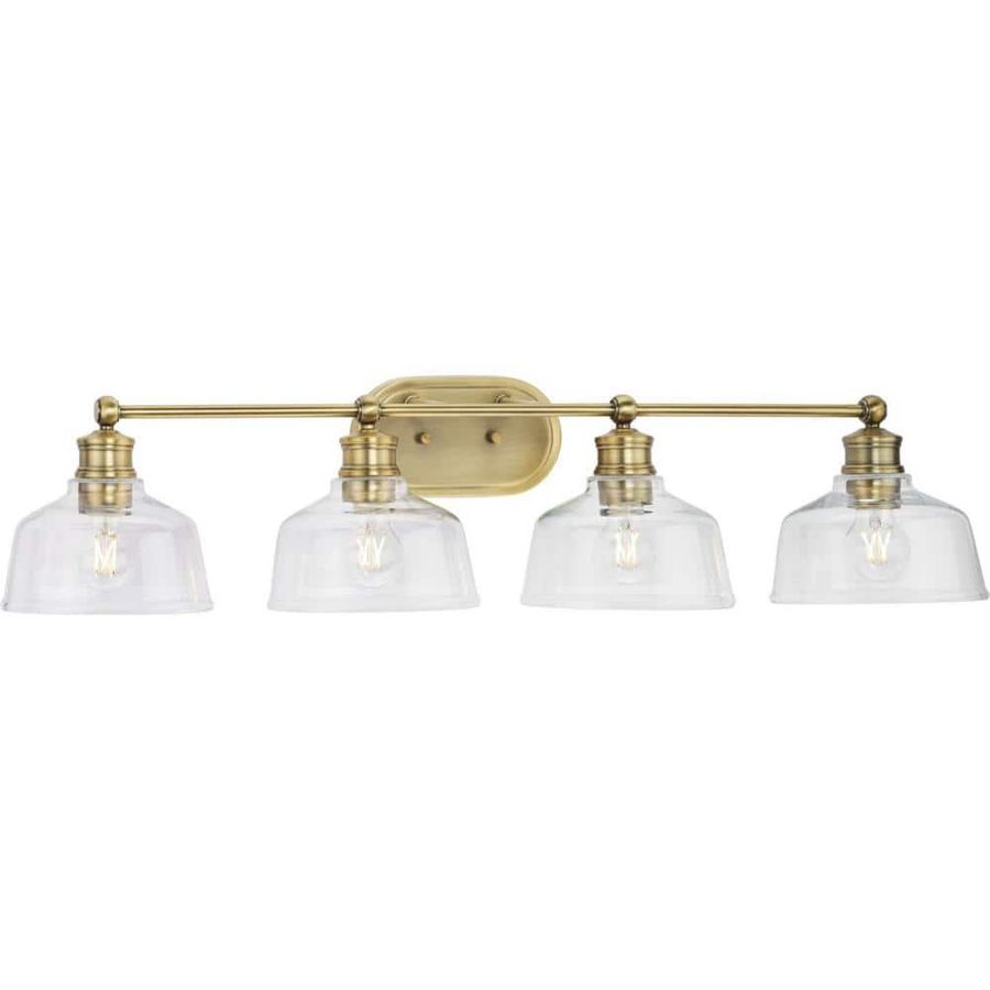 Progress Lighting Singleton 36 in. 4-Light Vintage Brass Vanity Light with Clear Glass Shades P300398-163 - The Home Depot added by Erin Herston