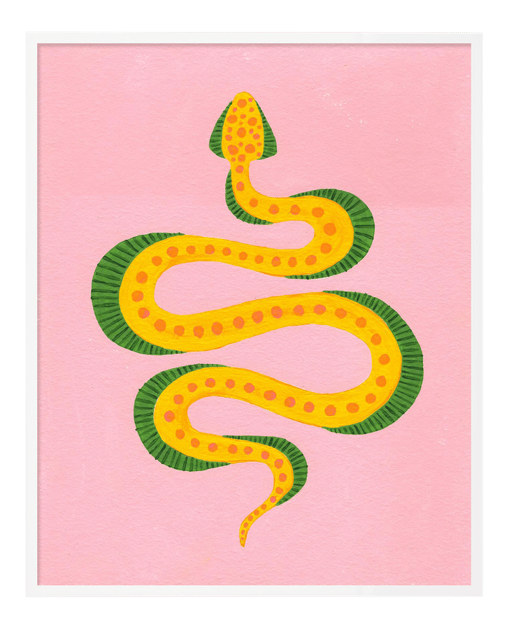 Dumpling the Snake by Willa Heart in White Framed Paper, XS Art Print added by Xakota Espinoza
