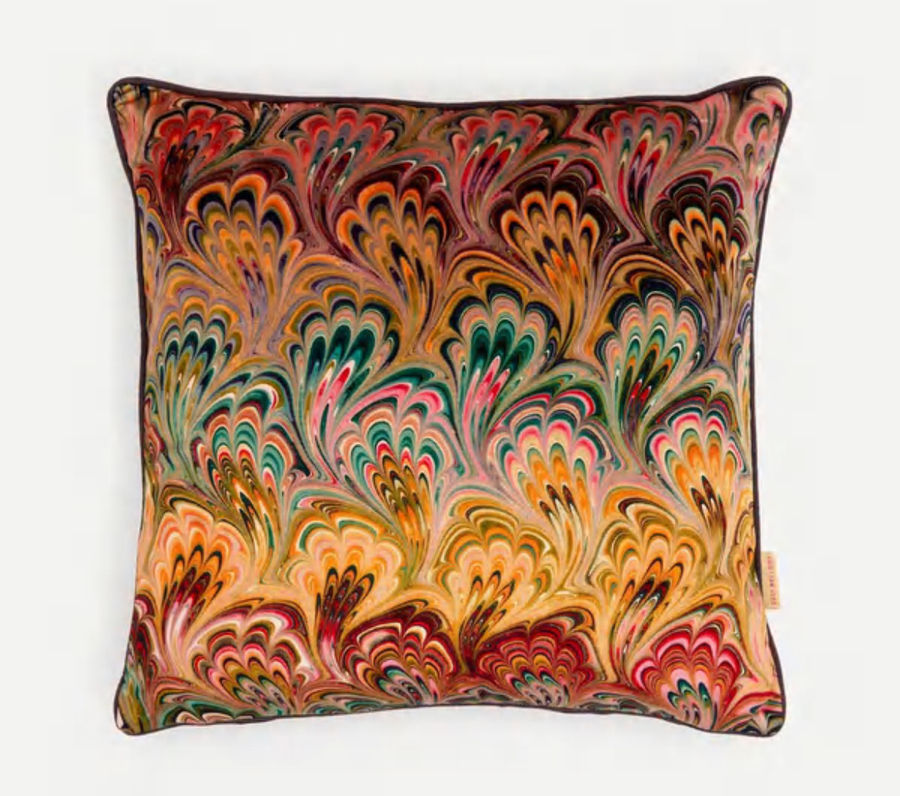 Peacock Bouquet Marbled Velvet Square Cushion added by Lisa Schechtman