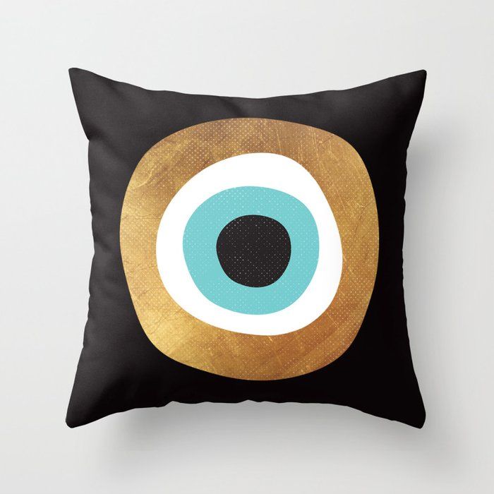 Gold Evil Eye 70s Bohemian Lucky Charm Nazar  Throw Pillow by InogitnaDesigns  added by Zanneta Peart Bennett