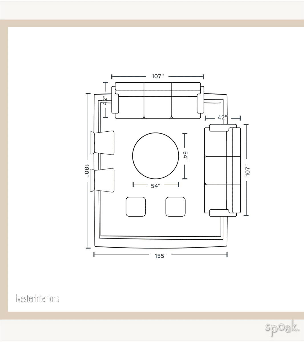 Square Family Room Floor Plan designed by Jennifer Ivester