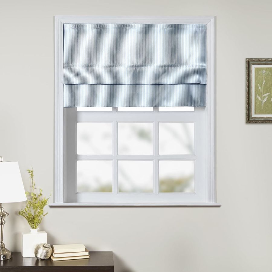 TWOPAGES Cordless Farmhouse Ticking Stripe Roman Shades Roman Blinds for Windows, Custom Made Light Filtering Blackout Blinds Washable Fabric Shades for French Door, Light Blue Pinstripe, 1 Piece added by Lauren Parmelee