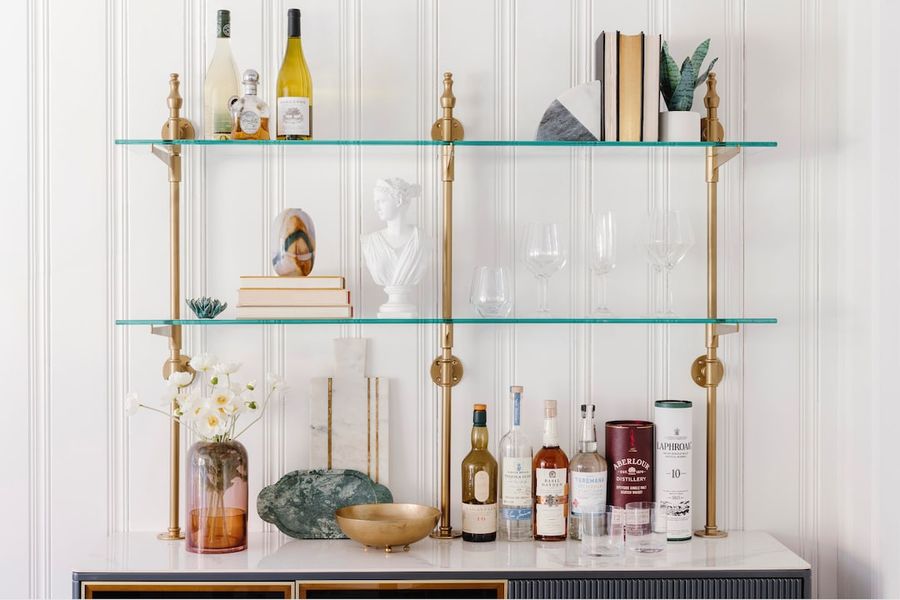French Bistro Cantilever Brass Shelves for Bar or Kitchen - Counter to Wall (custom) - Etsy added by Rim Berradi