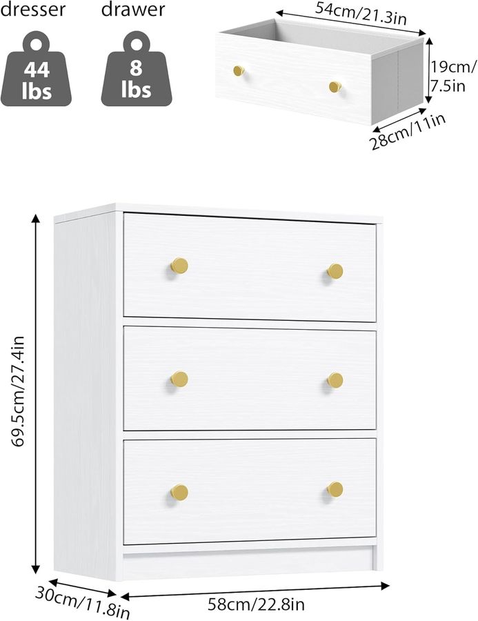 Nicehill 3 Drawer Dresser, White Nightstand for Bedroom added by Kate McCarty