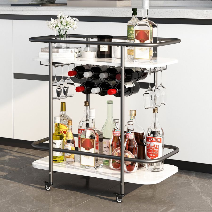 Wine Bar Cart, Small Rolling Serving Cart with Wine Rack and Glass Holders for Home Kitchen, Metal-Black - Walmart.com added by Meg Flores