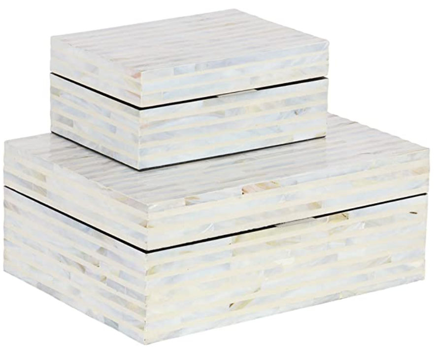 Deco 79 41198 Shell Inlaid Wooden Boxes (Set of 2), 8" x 12", White added by Rachael Igoe