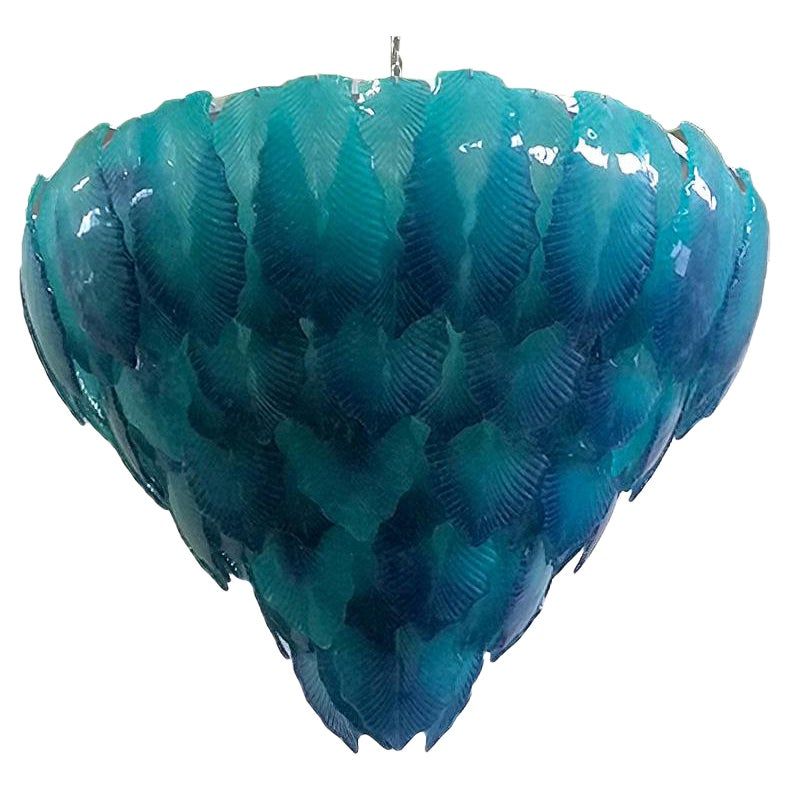 Italian Turquoise Murano Waterfall of Leaves Chandelier, 1950s added by Sarah Kaiser