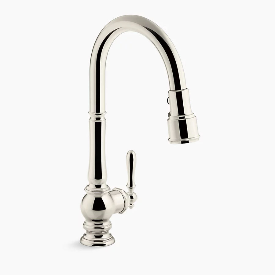 Pull-down kitchen sink faucet with three-function sprayhead added by Kelly Whelan