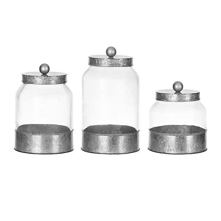 Galvanized Metal and Glass Canisters, Set of 3 added by Stephanie Spitz