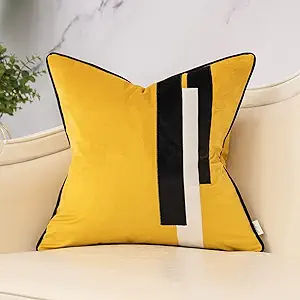 Yangest Yellow Decorative Velvet Throw Pillow Cover Striped Patchwork Cushion Case Modern 18x18 Inch Pillowcase for Sofa Couch Bedroom Living Room Home Decor added by Iya Abraham