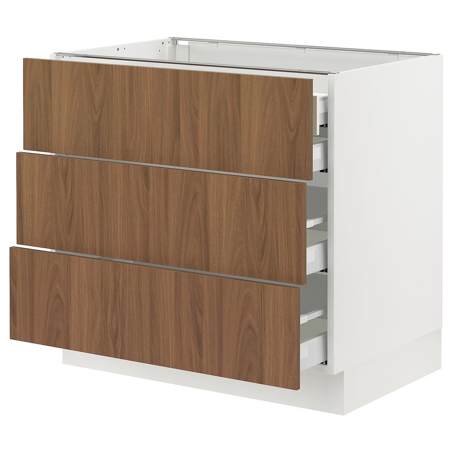 SEKTION / MAXIMERA base cabinet w 3 fronts/4 drawers, white/Tistorp brown walnut effect, 36x24x30" - IKEA added by Niki Dowds