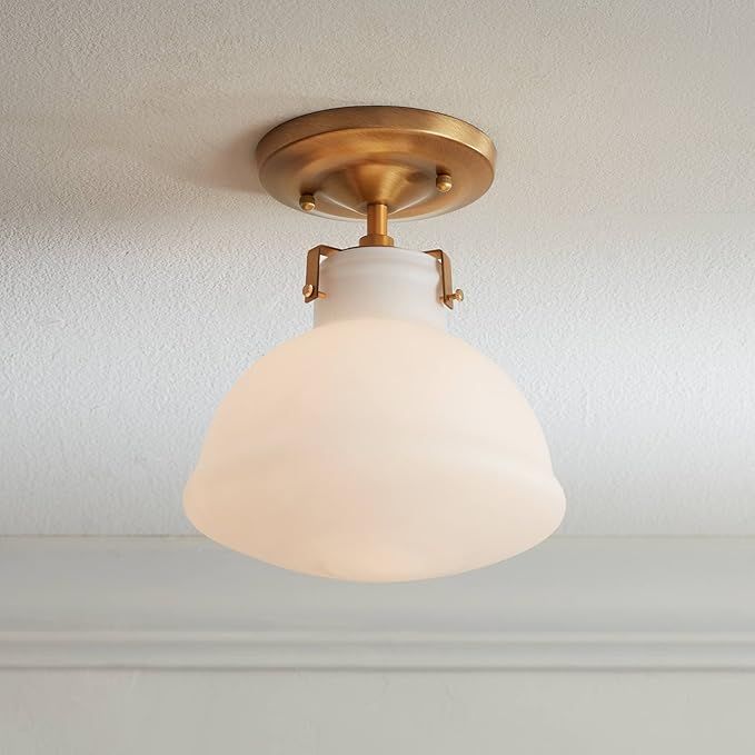 Possini Euro Design Modern Ceiling Light Semi Flush-Mount Fixture 9 1/2" Wide Gold Shapely Opal Glass Shade for Bedroom Kitchen Living Room Hallway Dining Bathroom Schoolhouse House added by Emily York