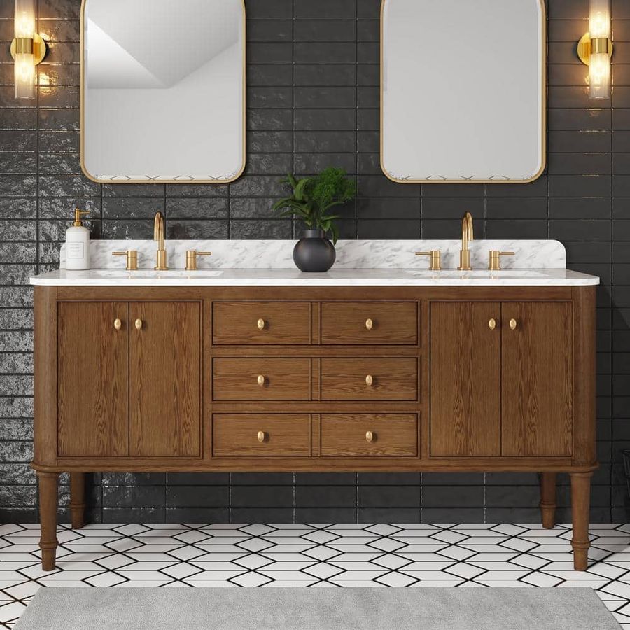 Home Decorators Collection Collette 72 in. Double Sink Cinnamon Oak Bath Vanity with Carrara White Marble Top (Assembled) 23016-VS72-CO - The Home Depot added by Jessica Sandy