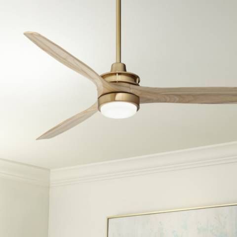52" Windspun Soft Brass and Natural Wood LED Ceiling Fan with Remote - #6647C | Lamps Plus added by Caitlyn Fitzpatrick