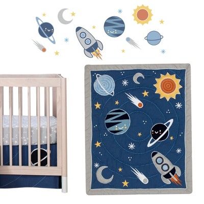 Lambs & Ivy Milky Way Space Galaxy 4-Piece Baby Nursery Crib Bedding Set - Blue/Gray added by Olga Dragieva