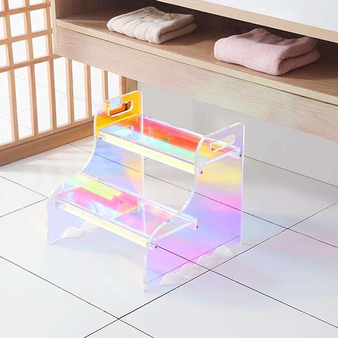 Rainbow Acrylic Step Stools for Adults and Kids: Sturdy 400-LB Capacity, Ideal for Bedroom, Kitchen, and Bathroom, Easy-to-Assemble Wide Steps for High Beds added by Sarah Jackson