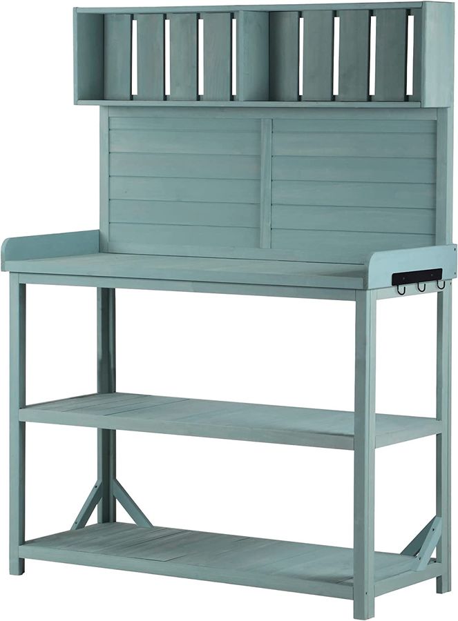 Potting Bench Table with 4 Storage Shelves and Side Hook, Polibi 65" Large Wooden Farmhouse Rustic Outdoor Patio Workstation, Garden Potting Bench with Splash Plate added by Ally Lamson