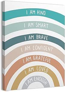 WODMIS I Am Kind Smart Brave Framed Canvas Wall Art Decor 11×14,Classroom Rainbow Playroom Wall Art,Boho Canvas Wall Art,Colorful Boho Rainbow Classroom Playroom Painting Artwork Wall Decor (green) added by nana neville