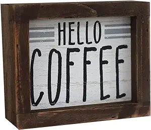 Parisloft Hello Coffee Barn Wood Small Box Sign for Kitchen Decor Coffee Bar, Rustic Wooden Coffee Sign Plaque Freestanding Farmhouse Kitchen Decor Wood Home Decor 5.8''x4.8'' added by Amber Verduzco