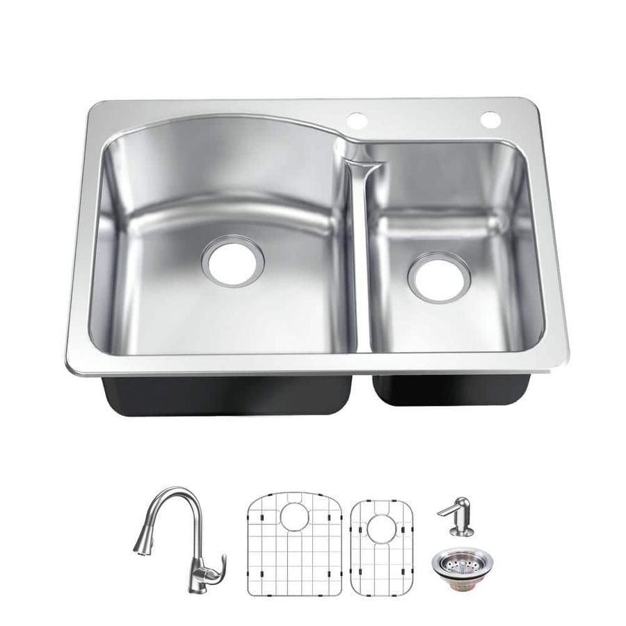 Glacier Bay Bratten 33 in. Drop-In 60/40 Double Bowl 18 Gauge Stainless Steel Kitchen Sink with Pull-Down Faucet VT3322TA2PA1 - The Home Depot added by Katie Crum