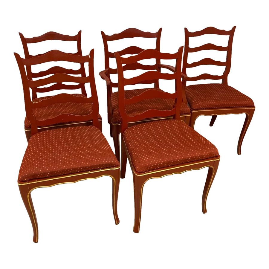French Country Red Painted Dining Chairs - Set of 5 added by Suga Lane / ABBY ESSIE STUDIOS