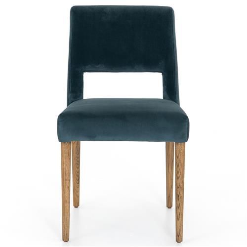 Kira Mid Century Blue Upholstered Brown Wood Frame Dining Side Chair added by Kate McKay Designs