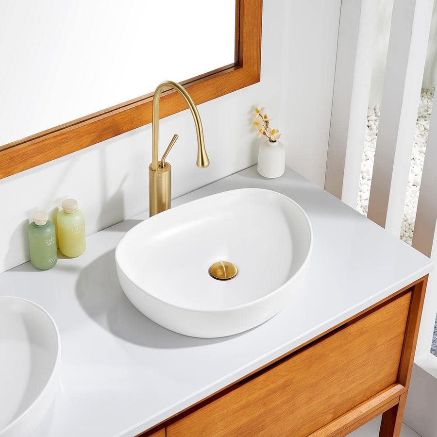 LUXIER Modern 20 in. Bathroom Ceramic Vessel Sink Art Basin in Matte White CS-032-MW - The Home Depot added by HELEN SALGADO