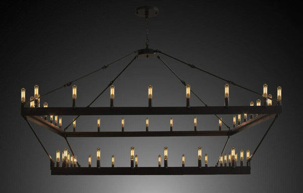 Wrought Iron Vintage Barn Metal Castile Two Tier Square Chandelier Chandeliers Industrial Loft Rustic Lighting W 63" H 60" - G7-3428/52 added by Allison Olfelt