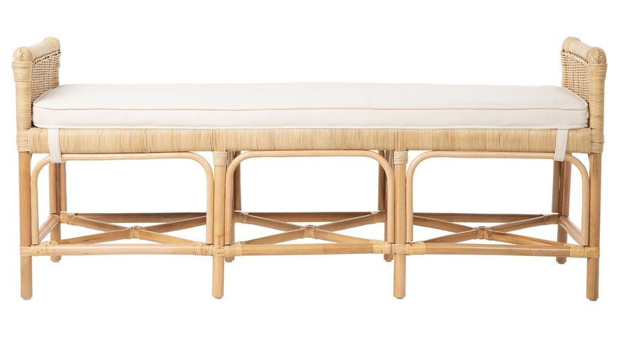 Rattan Sandbar Bench with Seat Cushion, Natural added by Joy Tan