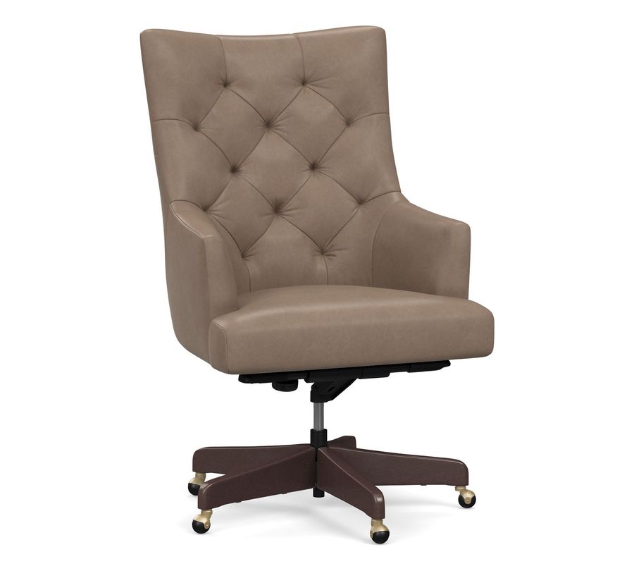 Radcliffe Tufted Leather Swivel Desk Chair  28.5" w x 29.5" d; height adjusts from 41.5" to 43.5 added by Lauren Meadows