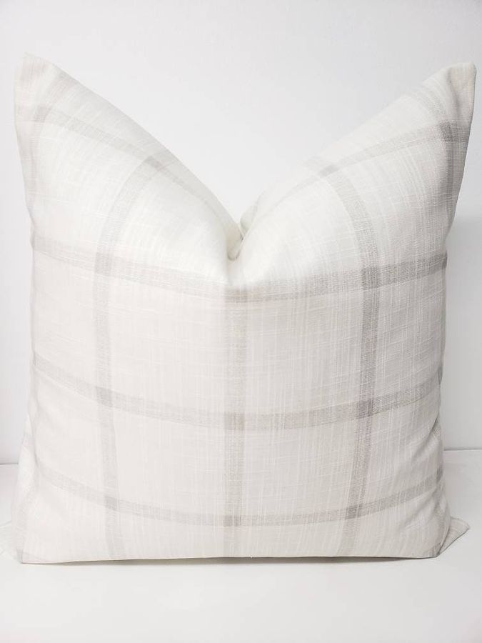 FARMHOUSE PILLOW COVER - White and Grey Check Pillow Cover  - Aaron white & Grey  Check - Sofa Pillow cover - Pillow cover - sham cover - added by Spoak Member