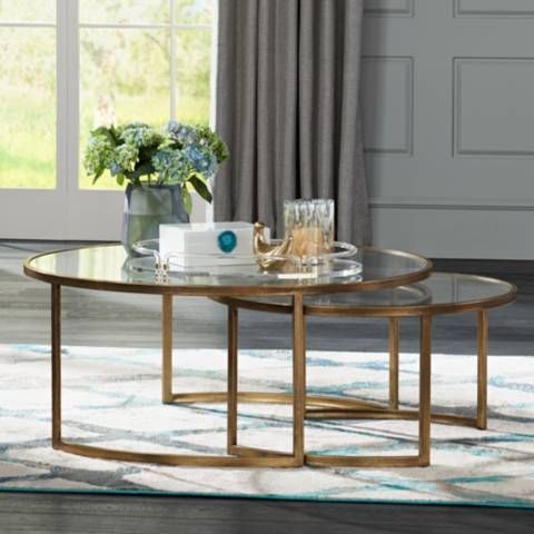 Rhea 42" Wide Gold Leaf and Glass Nesting Tables 2-Piece Set - #32T61 | Lamps Plus added by Sandy Schargel Interiors