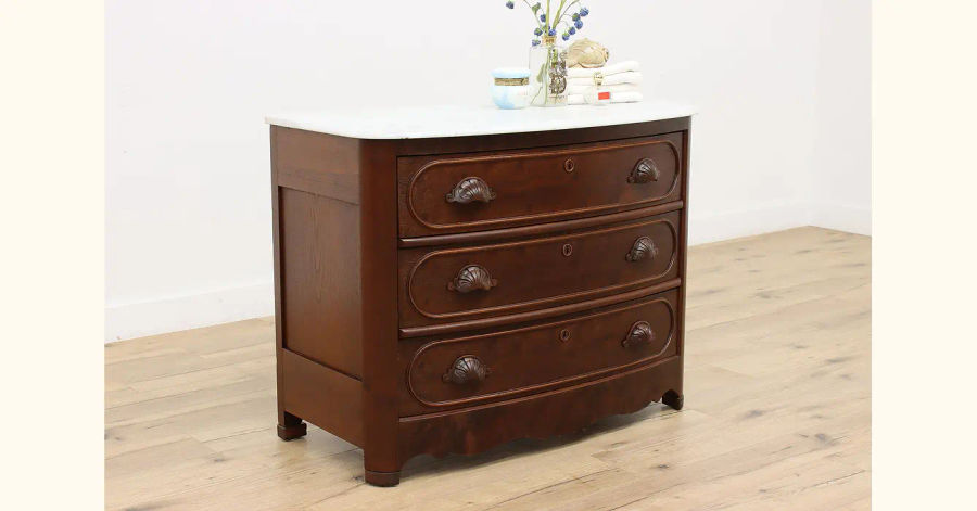 Victorian Antique Walnut & Marble Bowfront Dresser or Chest #34701 added by Serena Finnerty