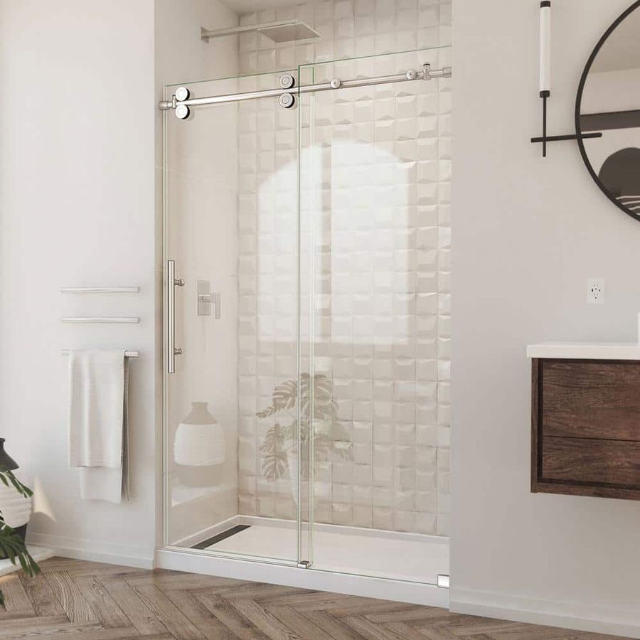 DreamLine Enigma-XO 44-48 in. W x 76 in. H Fully Frameless Sliding Shower Door in Brushed Stainless Steel SHDR-61487620-07 - The Home Depot added by Danielle Lambert
