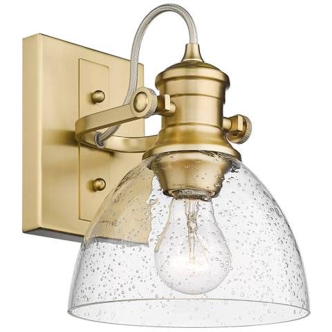 Hines 6 7/8" Wide Brushed Champagne Bronze Wall Sconce with Seeded Gla - #989V5 | Lamps Plus added by Kelly Johnson