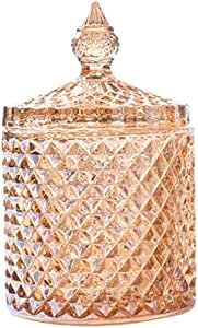 Rainie Love Home Basic Food Storage Organization Set-Crystal Diamond Faceted Jar with Crystal Lid,Suitable as A Candy Dish,Cookie Tin,Biscuit Barrel,Decorative Candy Jar (Amber, 12 oz) added by Paisley Zeledon Dabao