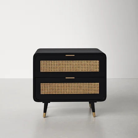 Bates 2 - Drawer Solid Wood Nightstand in Black/Natural/Brass | AllModern added by Olga Dragieva