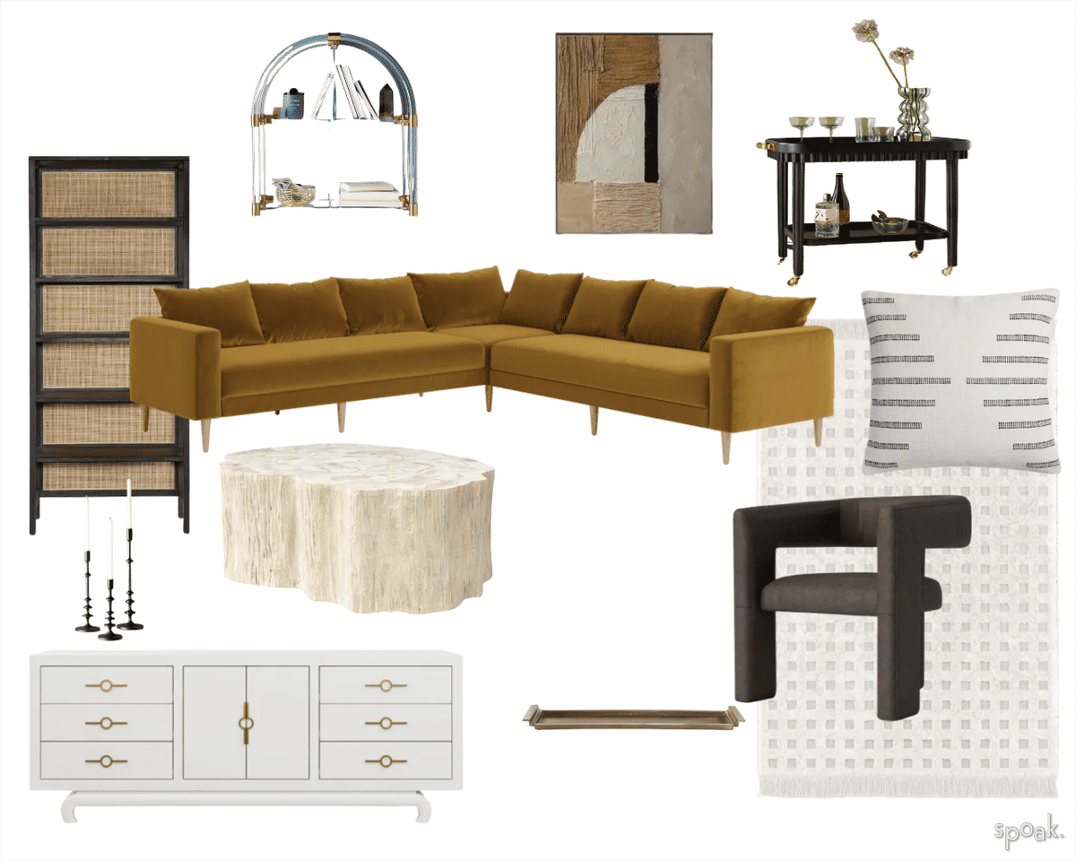 Mid Century Modern Kitchen + Living Room Inspiration designed by Ka’lia Woodard