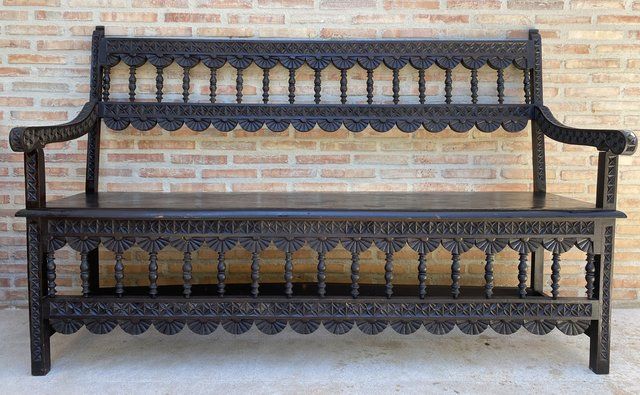 Antique Spanish Colonial Carved Walnut Bench, 1910s added by Jessica D'Itri Mares