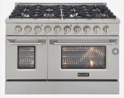 Kucht KNG 48-in 8 Burners 4.2-cu ft / 2.5-cu ft Convection Oven Freestanding Natural Gas Double Oven Gas Range (Stainless Steel) Item #2613366 added by MISSY PITT