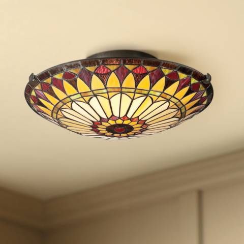 Quoizel West End 17" Wide Tiffany-Style Sunflower Ceiling Light - #3T137 | Lamps Plus added by Sandy Schargel Interiors
