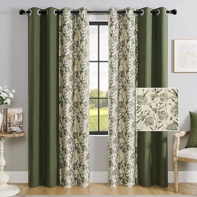 Sage Green Floral Curtains, 70s Farmhouse Country Drapes, Provide Privacy, Reduce Light, and Add A Vintage Cute Aesthetic. Thermal Insulated for Bedroom/Living Room. 52 X 108in, 2 Panels added by KATHERINE ECK