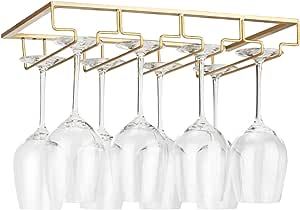 FOMANSH Wine Glass Rack Under Cabinet - Stemware Holder Metal Wine Glass Organizer Glasses Storage Hanger for Bar Kitchen Gold 4 Rows added by Madison Childs